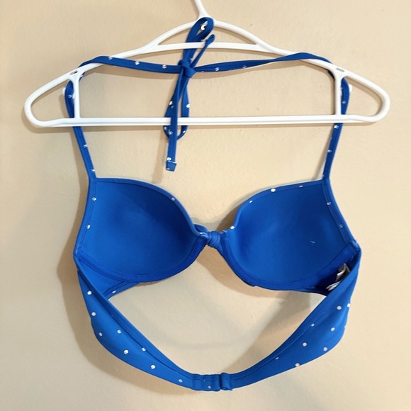 Aerie Vibrant Blue & Silver Polka Dot Push Up Halter Bikini Top - Size 34B EUC - Picture 12 of 13